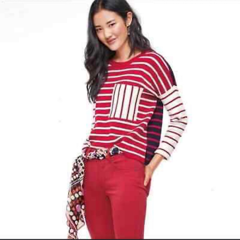 Large Cabi Mixed Stripe Patch Pullover - image 1